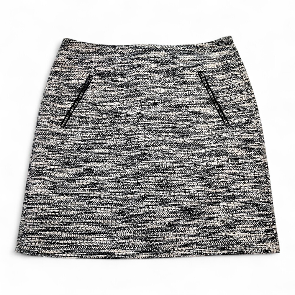 LOFT Gray Textured Midi Skirt Size 4 - Zip Pocket Detail - Picture 1 of 9